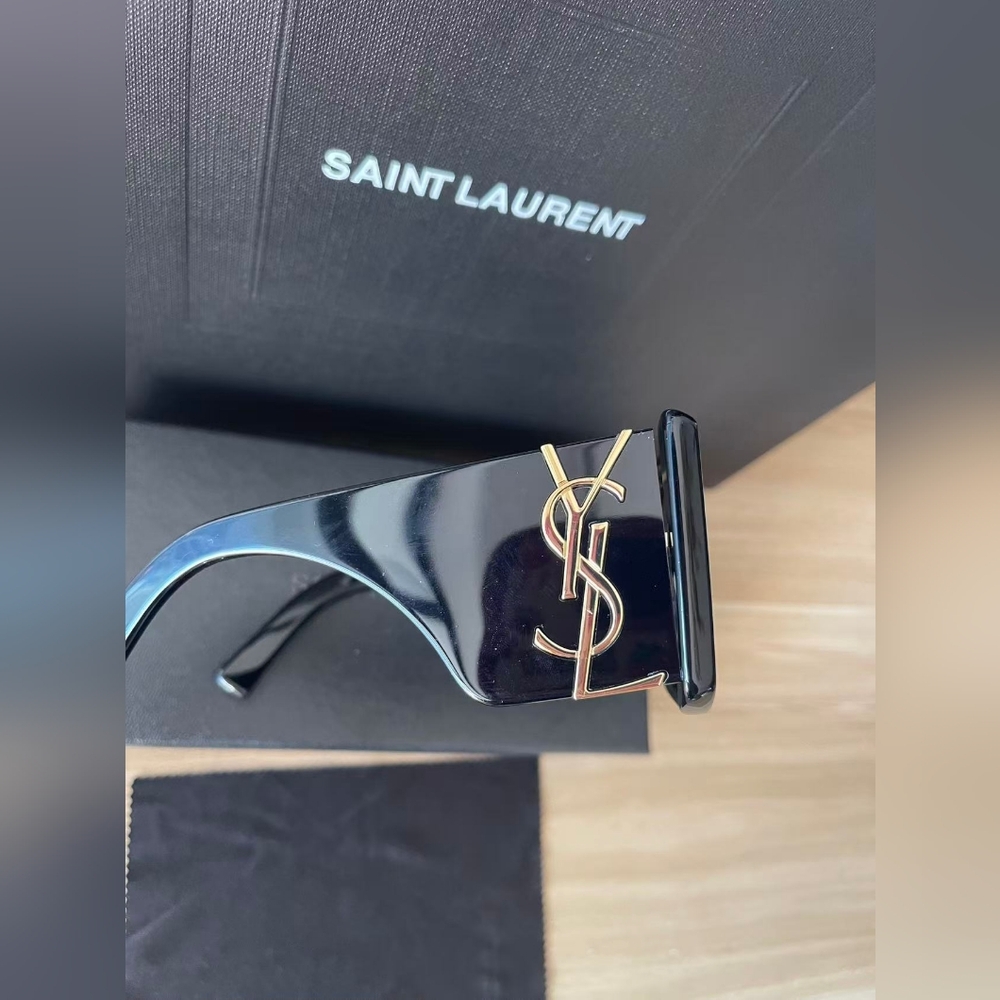 Yves Saint Laurent Black Sunglasses with Gold YSL Emblem - Picture 3 of 10